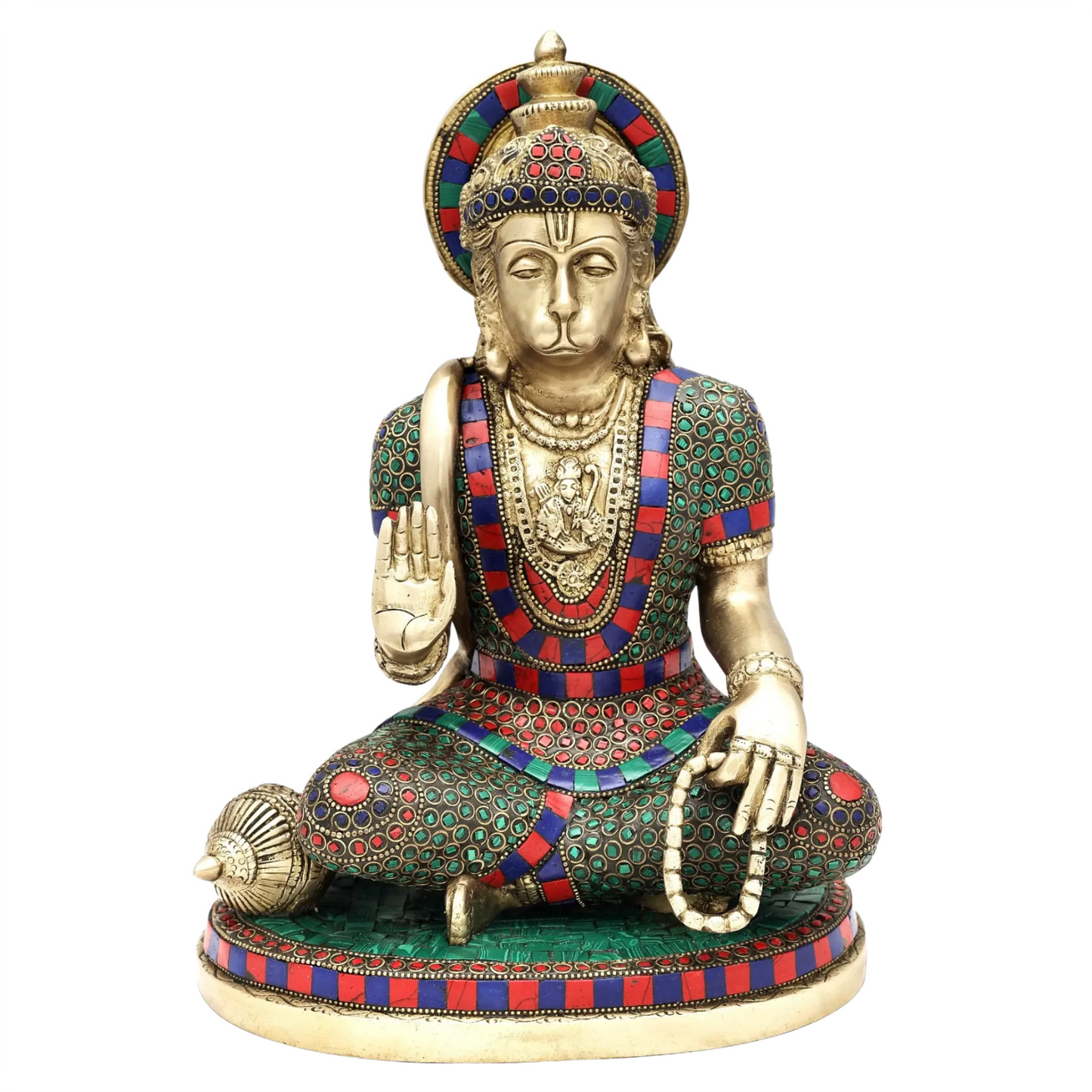 Brassaura® Panchmukhi Hanuman Statue | Pure Brass with Inlay Work | Height 12.5 Inches & Weight 7.17 kgs