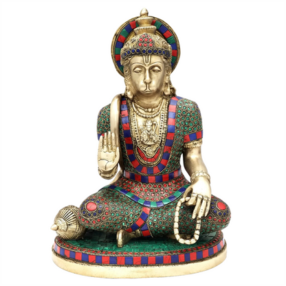 Brassaura® Panchmukhi Hanuman Statue | Pure Brass with Inlay Work | Height 12.5 Inches & Weight 7.17 kgs