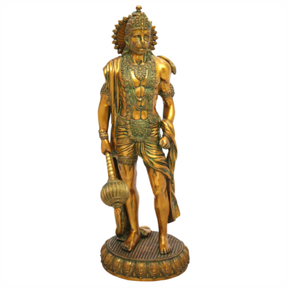 Brassaura® Standing Hanuman with Gada | Brass with Antique Finish | Height 23 Inches & Weight 12 kgs