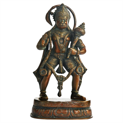 Brassaura® Antique Finish Hanuman Statue | Brass with Patina Work | Height 11 Inches & Weight 3.40 kgs