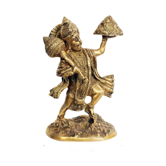 ब्रासौड़ा® वीर हनुमान संजीवनी पर्वत ले जाते हुए | शुद्ध पीतल की मूर्ति | ऊँचाई 10.5 इंच और वज़न 3.68 किग्रा