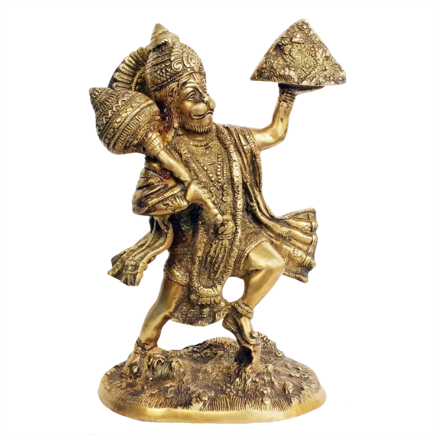 ब्रासौड़ा® वीर हनुमान संजीवनी पर्वत ले जाते हुए | शुद्ध पीतल की मूर्ति | ऊँचाई 10.5 इंच और वज़न 3.68 किग्रा