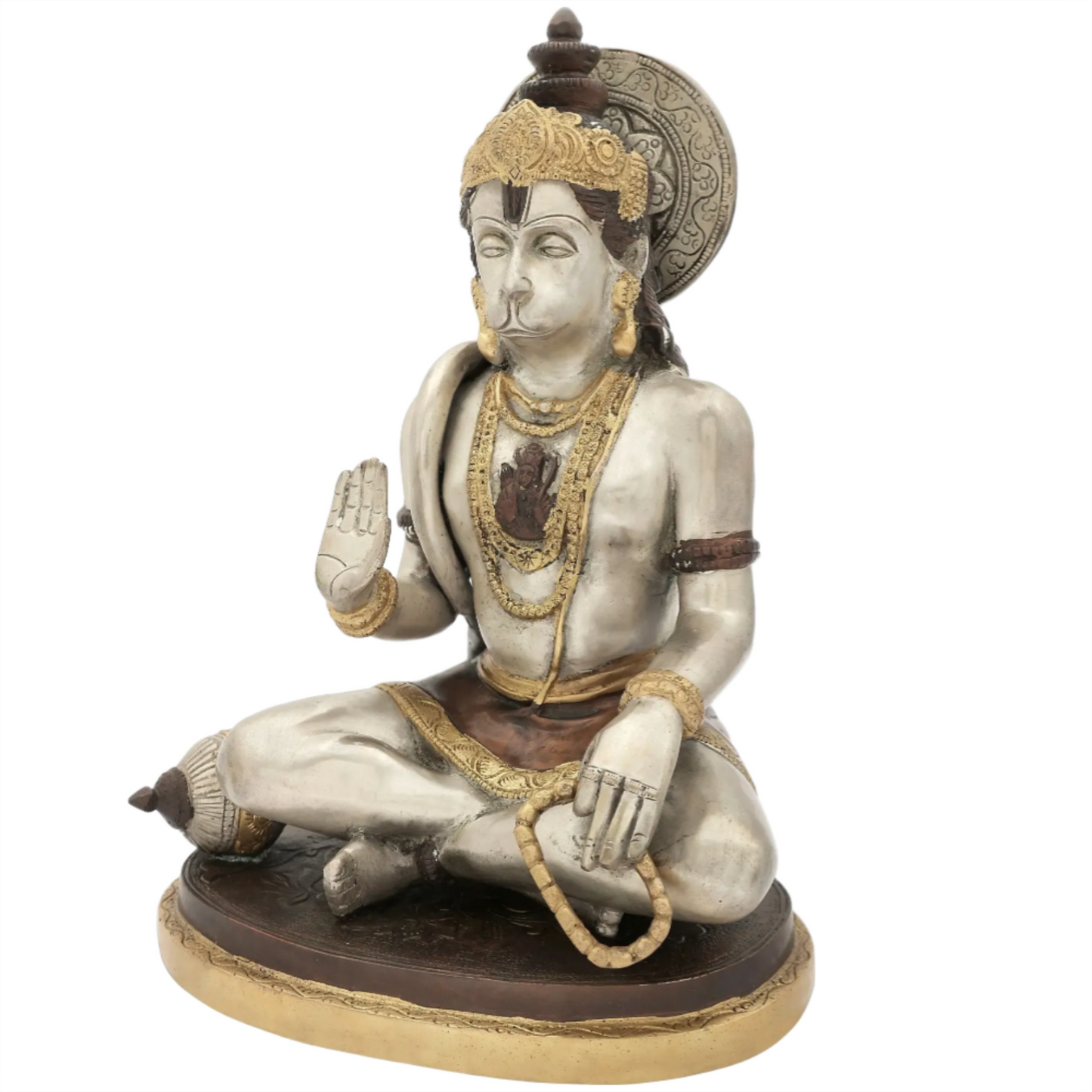 Brassaura® Meditating Lord Hanuman Statue | Brass Idol for Home Temple & Spiritual Decor | Height 12.5 Inches & Weight 6.80 kgs
