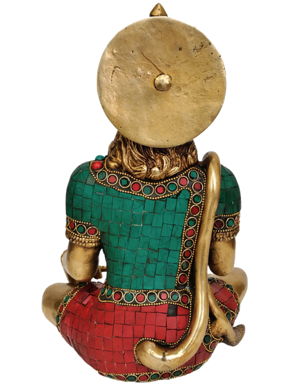 ब्रसौरा® बैठे हुए हनुमान जी | पीतल, बारीक नक्काशी के साथ | ऊँचाई 11 इंच और वज़न 11 किग्रा