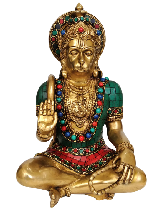 ब्रसौरा® बैठे हुए हनुमान जी | पीतल, बारीक नक्काशी के साथ | ऊँचाई 11 इंच और वज़न 11 किग्रा