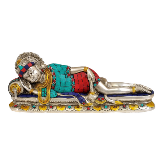 ब्रासौड़ा® रीक्लाइनिंग हनुमान जी ब्रास स्टैच्यू मीनाकारी इनले के साथ | ऊंचाई 11.5 इंच और वजन 2.25 किलोग्राम