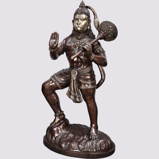ब्रसाउरा® भव्य वीर हनुमान प्रतिमा | प्राकृतिक पीतल फ़िनिश | ऊँचाई 65.94 इंच और वज़न 138.40 किग्रा