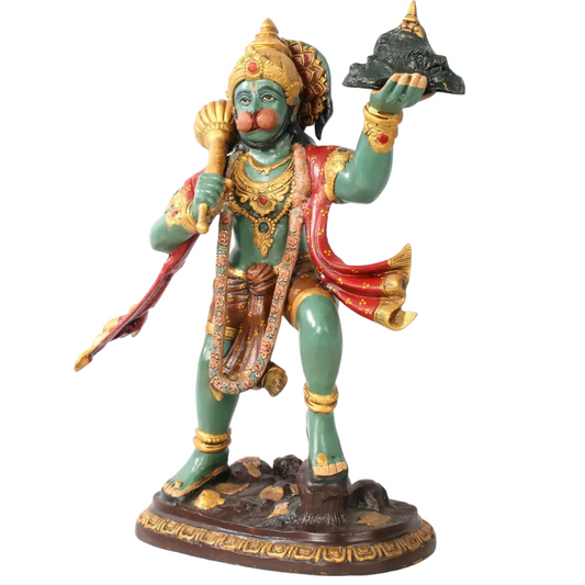 ब्रासौड़ा® वीर हनुमान संजीवनी पर्वत ले जाते हुए | पीतल की प्रतिमा | ऊंचाई 26 इंच और वज़न 26 किलोग्राम