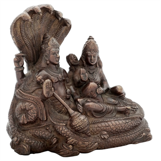 Brassaura® Lord Vishnu with Goddess Lakshmi on Sheshnag | Brass Statue | Height 15 Inches & Weight 2.20 kgs