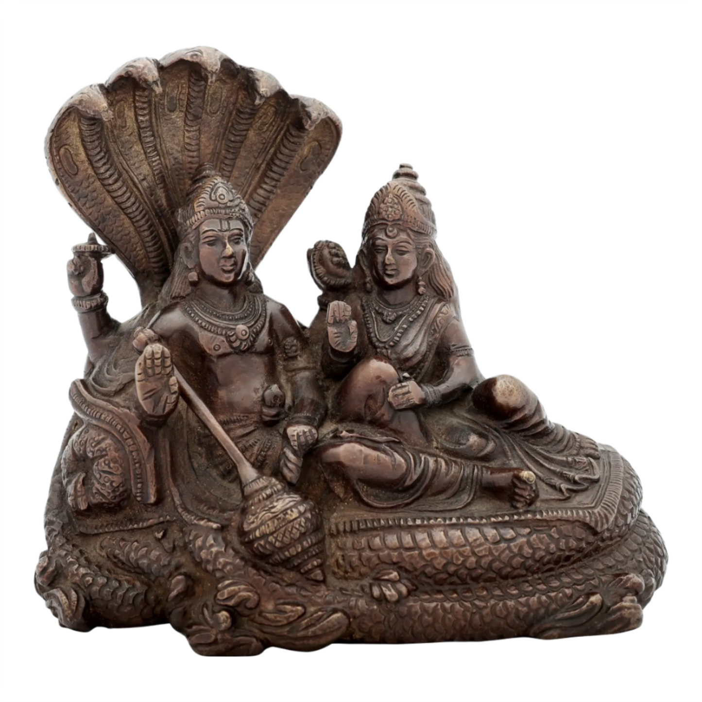 ब्रासौरा® भगवान विष्णु और देवी लक्ष्मी शेषनाग पर | पीतल की मूर्ति | ऊँचाई 15 इंच व वज़न 2.20 किलोग्राम