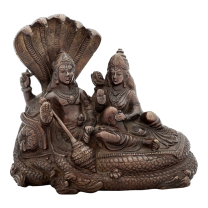 ब्रासौरा® भगवान विष्णु और देवी लक्ष्मी शेषनाग पर | पीतल की मूर्ति | ऊँचाई 15 इंच व वज़न 2.20 किलोग्राम