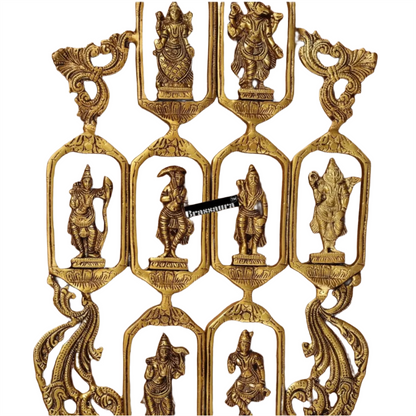 Brassaura™ Pure Brass Dashavatar Wall Hanging – Height 29.5" & Weight 3.3 Kgs | Intricately Crafted Décor