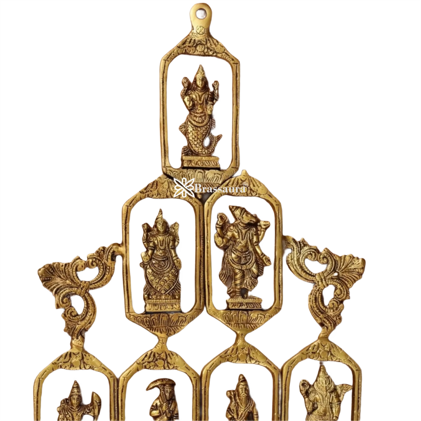 Brassaura™ Pure Brass Dashavatar Wall Hanging – Height 29.5" & Weight 3.3 Kgs | Intricately Crafted Décor