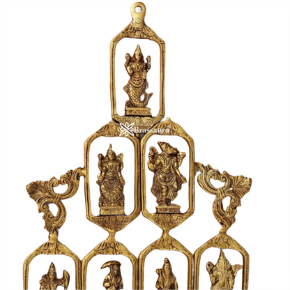 Brassaura™ Pure Brass Dashavatar Wall Hanging – Height 29.5" & Weight 3.3 Kgs | Intricately Crafted Décor