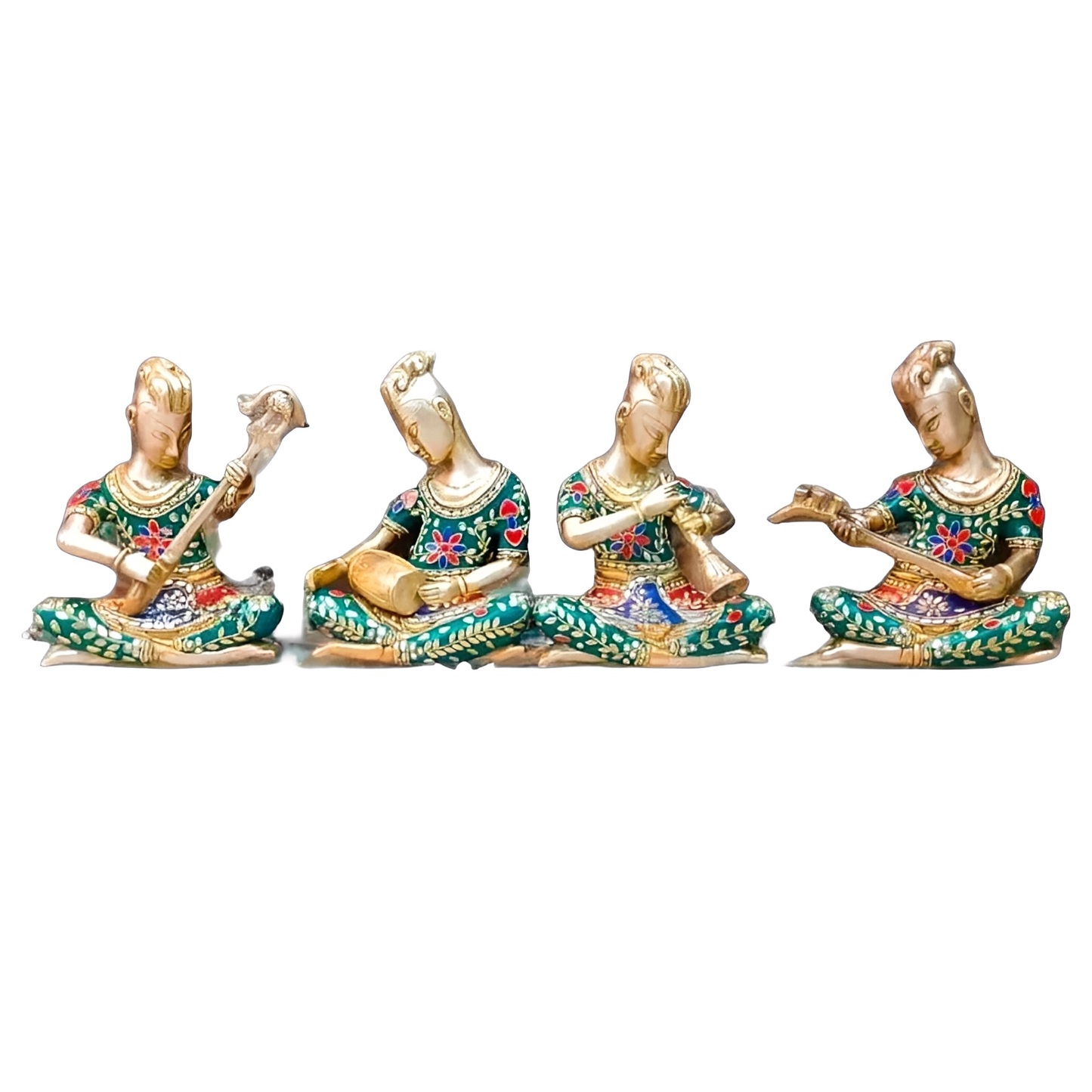Brassaura™ Brass Tribal Musicians Set with Stonework – Height 6.3 Inches & Total Weight 6 Kgs