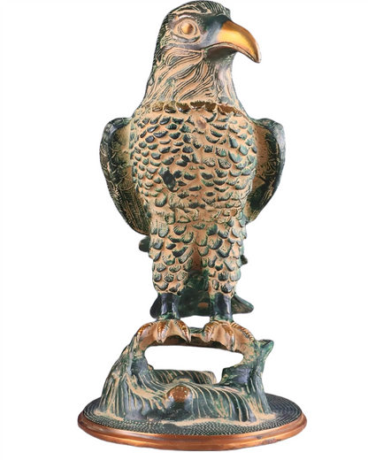 Brassaura™ Pure Brass Eagle Statue – Height 13 in, Weight 6.55 kg – Green Sand Patina Tone