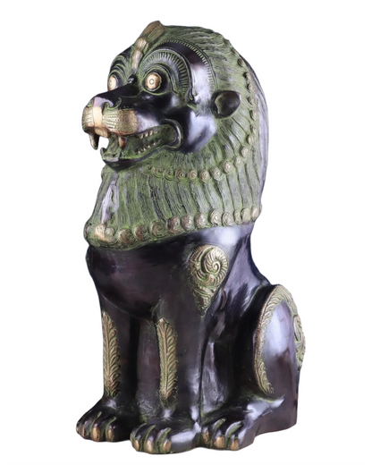 Brassaura™ Pure Brass Tibetan Lion – Height 21 in, Weight 21.115 kg