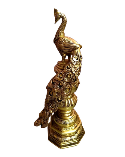 Brassaura™ Large Brass Peacock Showpiece – Height 20" | Weight 8.5 Kgs