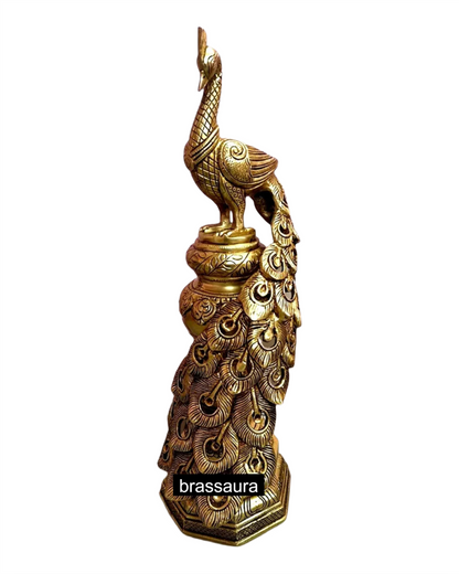 Brassaura™ Large Brass Peacock Showpiece – Height 20" | Weight 8.5 Kgs
