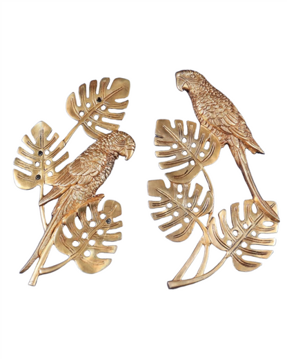 Brassaura™ Brass Parrot Pair on Tropical Tree – Total Weight 2.8 Kgs
