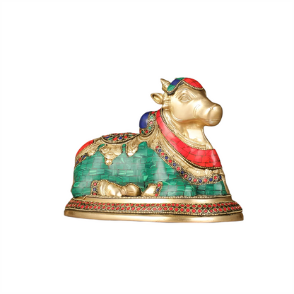 Brassaura™ Pure Brass Nandi Bull Idol – Height 7 Inches & Weight 3.5 Kgs | Handcrafted Devotional Decor