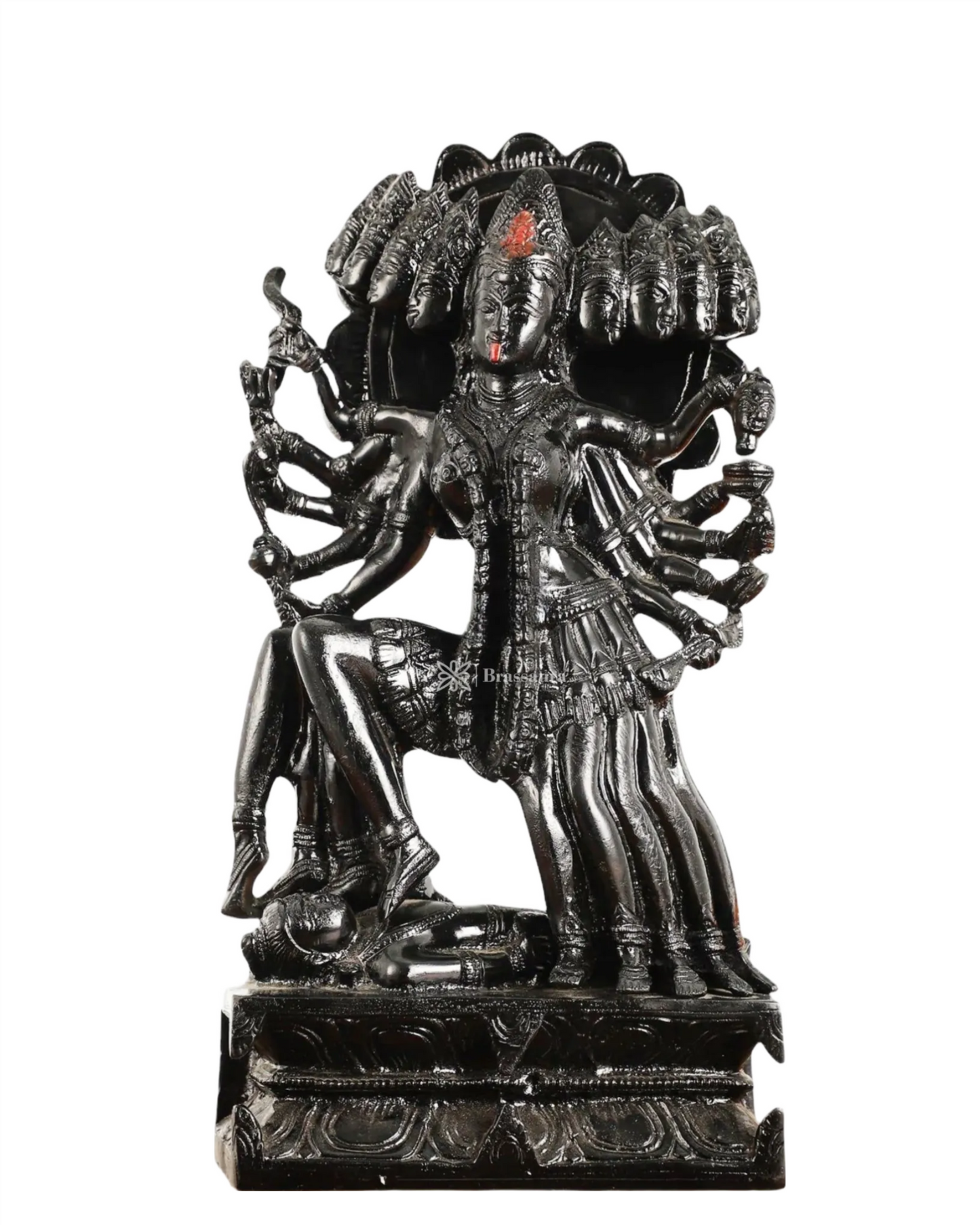 Brassaura™ Mahakali Brass Statue Idol with 10 Heads – 10kg | 15" Height – Antique
