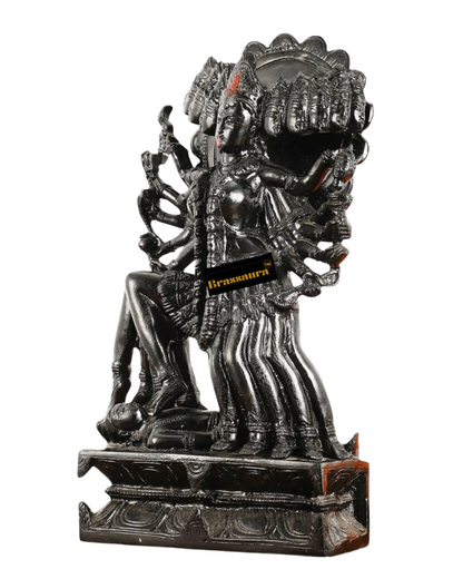 Brassaura™ Mahakali Brass Statue Idol with 10 Heads – 10kg | 15" Height – Antique