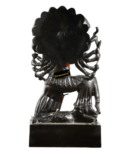Brassaura™ Mahakali Brass Statue Idol with 10 Heads – 10kg | 15" Height – Antique