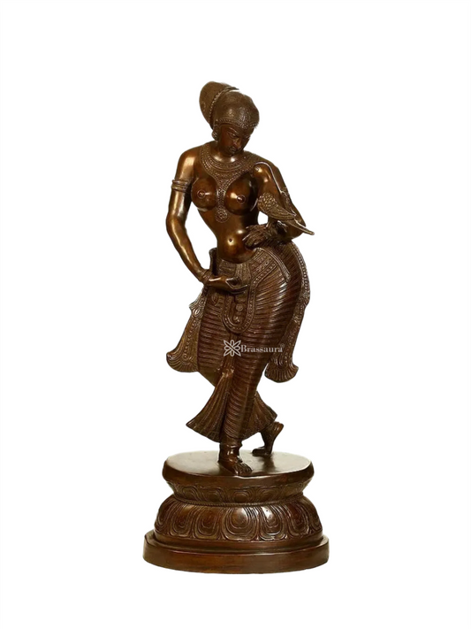 Brassaura™ Large Lady with Parrot Brass Sculpture – Height 35.04 inches | Weight 24.46 kgs