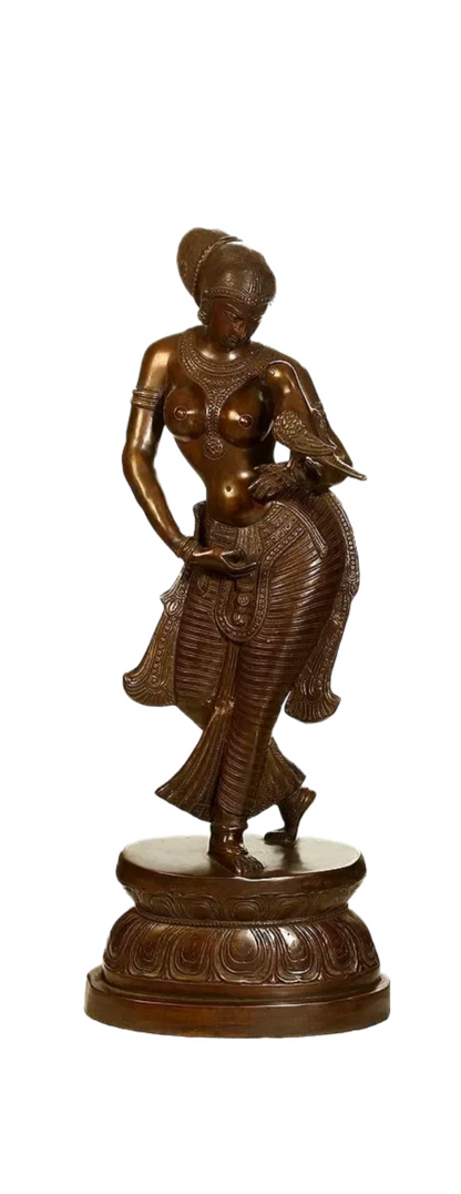 Brassaura™ Large Lady with Parrot Brass Sculpture – Height 35.04 inches | Weight 24.46 kgs