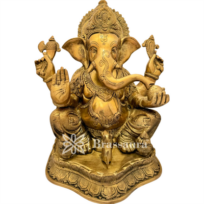 Brassaura™ Brass Ganesha Idol for Home and Decor | Weight 14 Kgs | Height 15.35 Inches