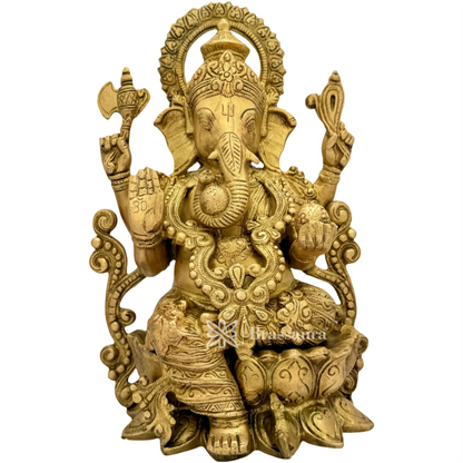 Brassaura™ Brass Big Ganesha Idol for Home and Decor | Weight 6.3 Kgs | Height 13.78 Inches