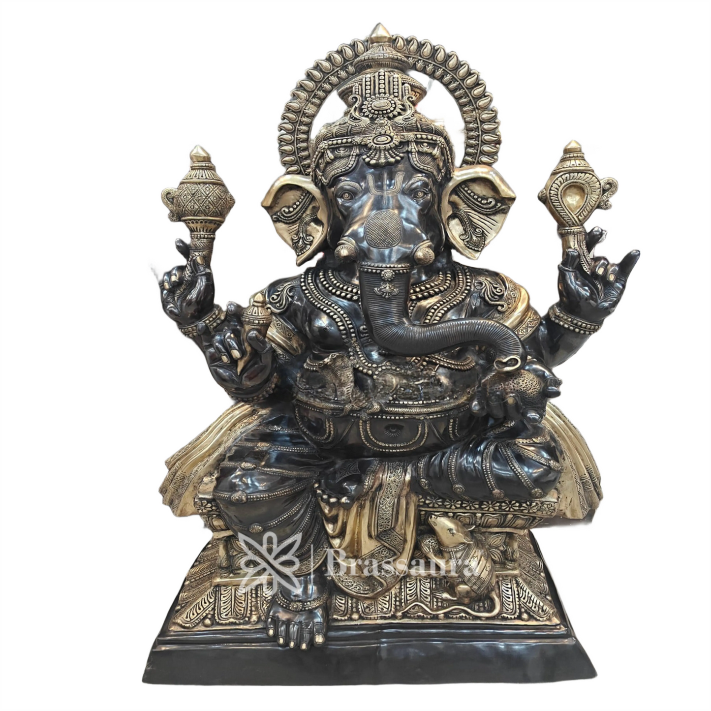 Brassaura™ Brass Big Ganesha Idol for Home and Decor | Weight 200 Kgs | Height 61 Inches | Multi-Coloured