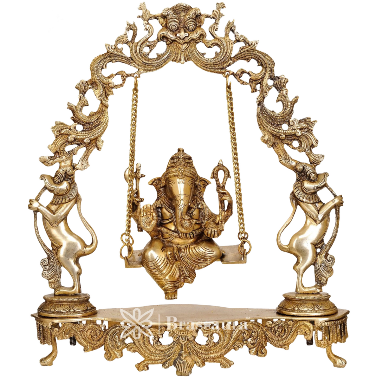 Brassaura™ Brass Ganesha Jhula Idol for Home and Decor | Weight 7 Kgs | Height 18 Inches