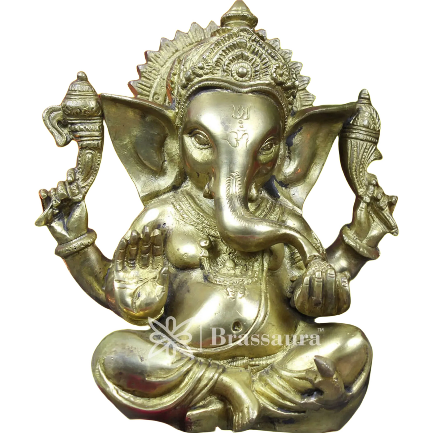 Brassaura™ Brass Ganesha Idol for Home and Decor | Weight 2.6 Kgs | Height 7 Inches