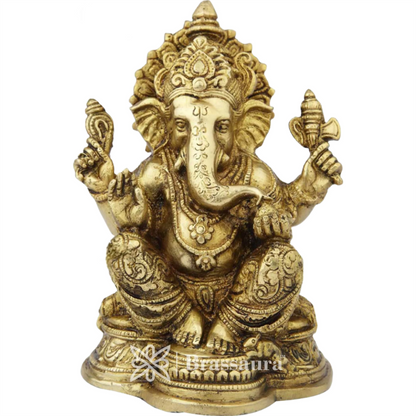 Brassaura™ Brass Ganesha Idol for Home and Decor | Weight 2.5 Kgs | Height 8 Inches