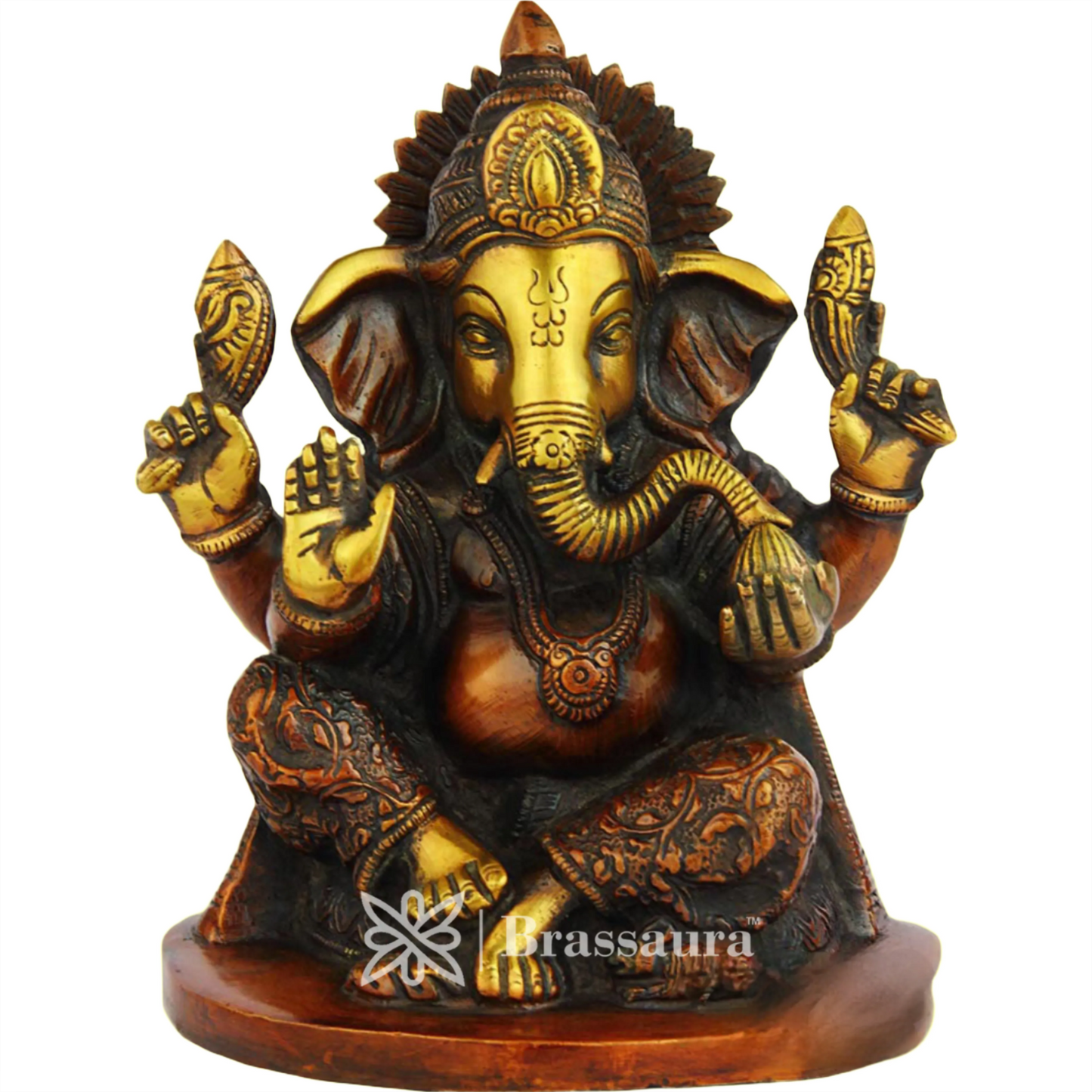 Brassaura™ Brass Ganesha Idol for Home and Decor | Weight 2.2 Kgs | Height 7 Inches