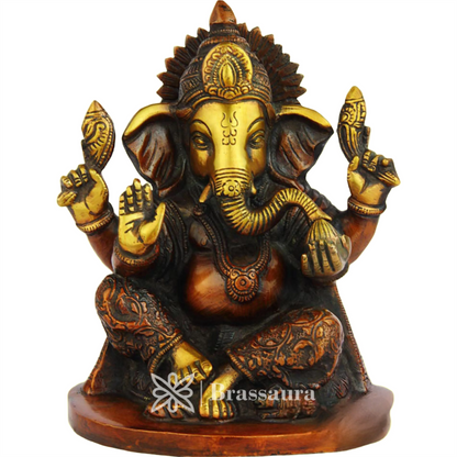 Brassaura™ Brass Ganesha Idol for Home and Decor | Weight 2.2 Kgs | Height 7 Inches