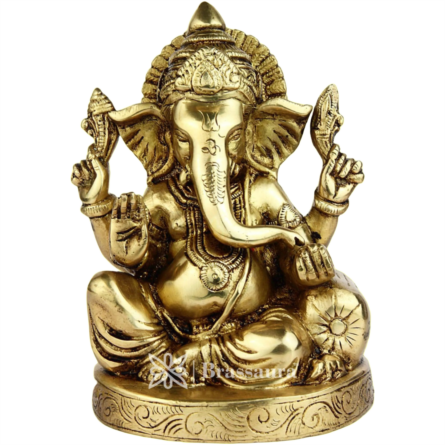 Brassaura™ Brass Ganesha Idol for Home and Decor | Weight 2 Kgs | Height 6 Inches