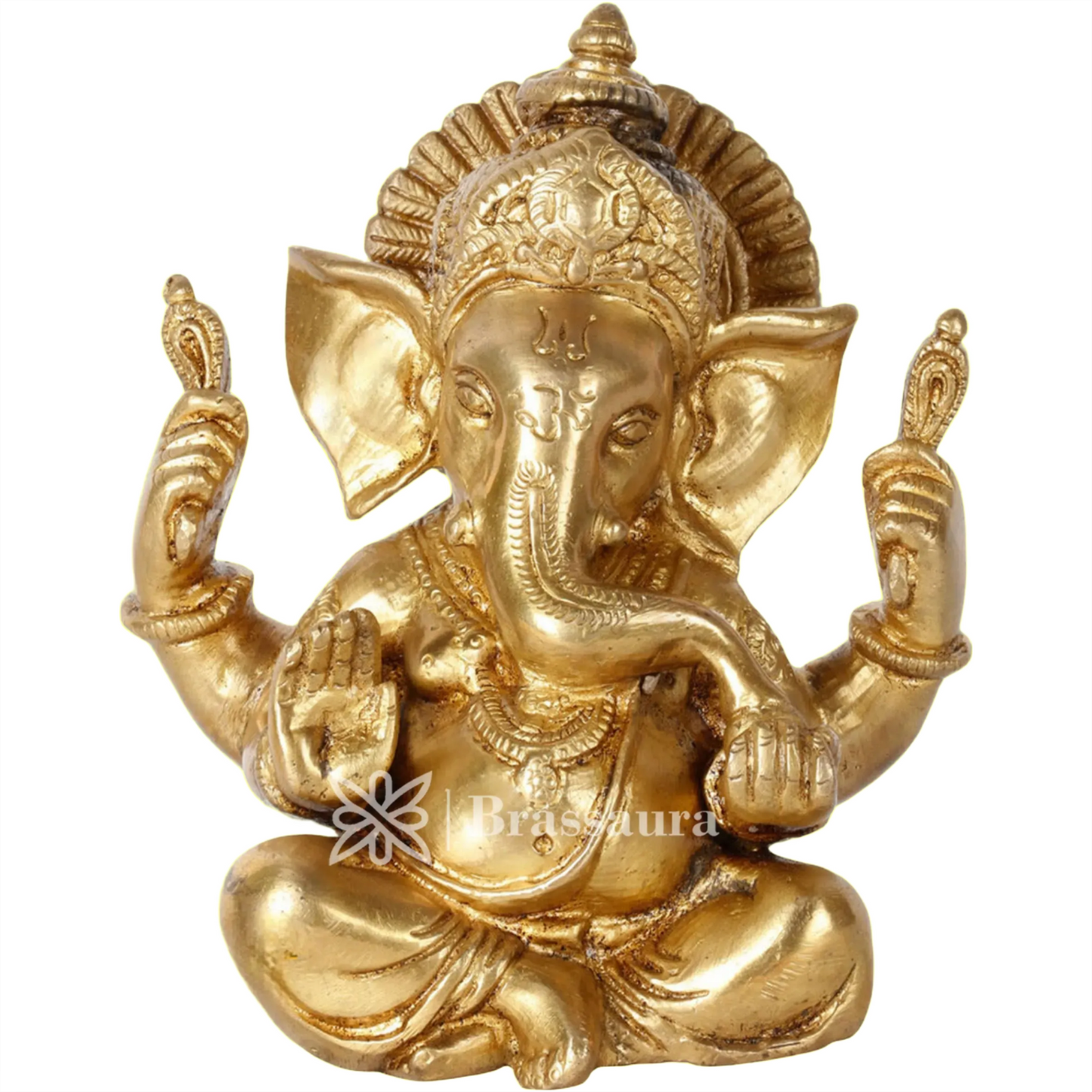 Brassaura™ Brass Ganesha Idol for Home and Decor | Weight 1.6 Kgs | Height 5 Inches