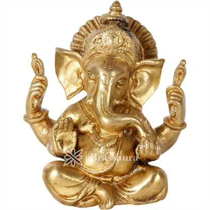 Brassaura™ Brass Ganesha Idol for Home and Decor | Weight 1.6 Kgs | Height 5 Inches