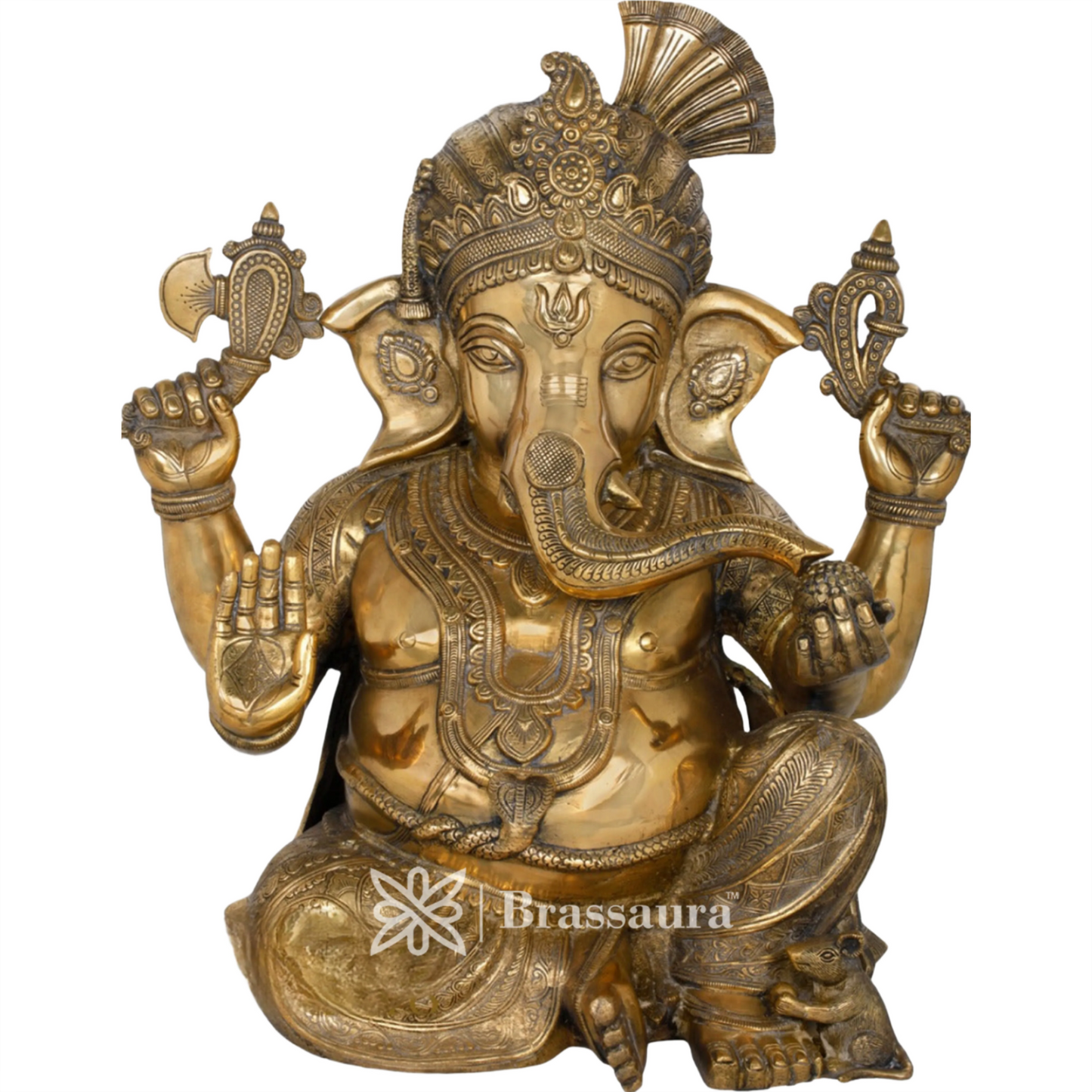 Brassaura™ Brass Turban Ganesha Idol for Home and Decor | Weight 26 Kgs | Height 21 Inches
