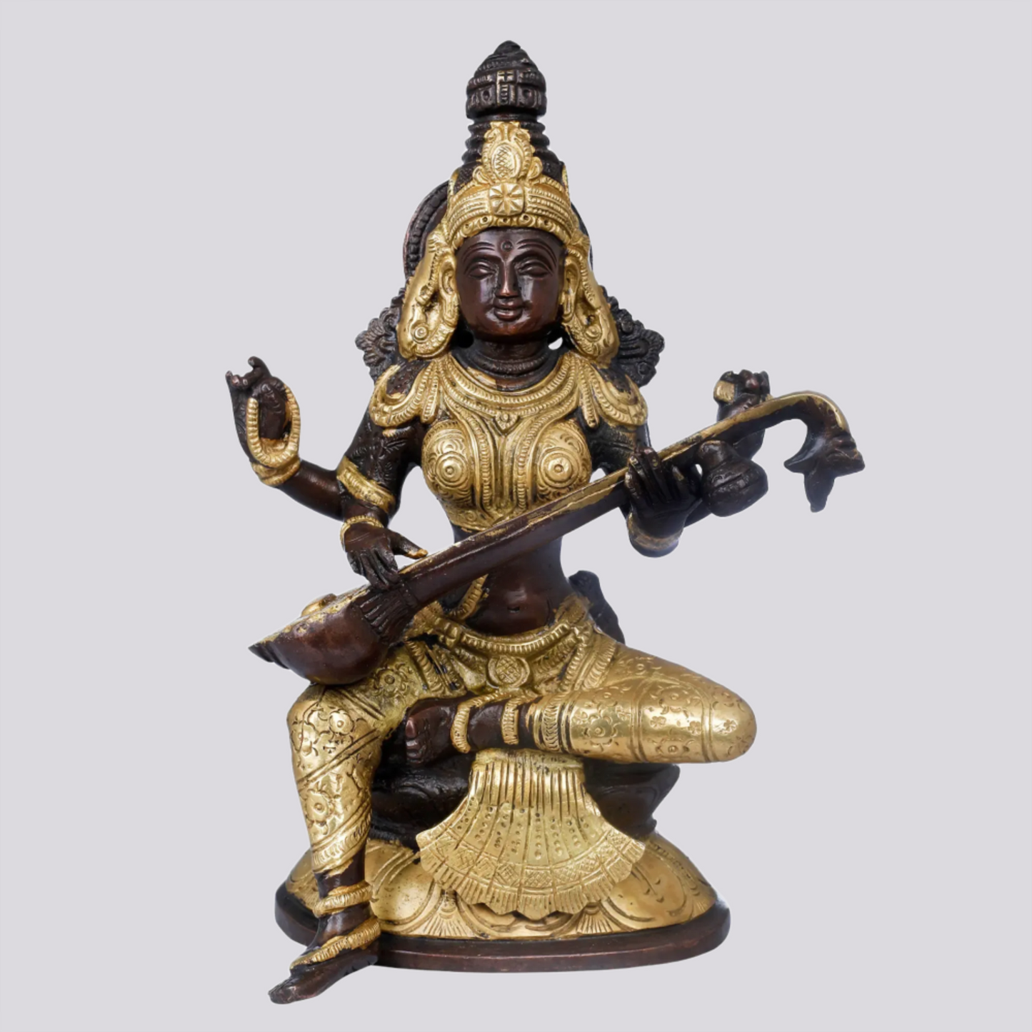 Brassaura® Brass Saraswati Statue | Height 8.07 Inches & Weight 1.76 kg