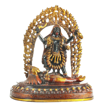 Brassaura® Mahakali Standing on Shiva | Antique Finish Brass Statue | Height 32 Inches | Weight: 5.80 kgs