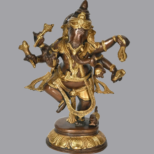 Brassaura™ Dancing Ganesha  | Intricately Detailed Brass Statue | Height 9 Inches & Weight 2.40 kgs