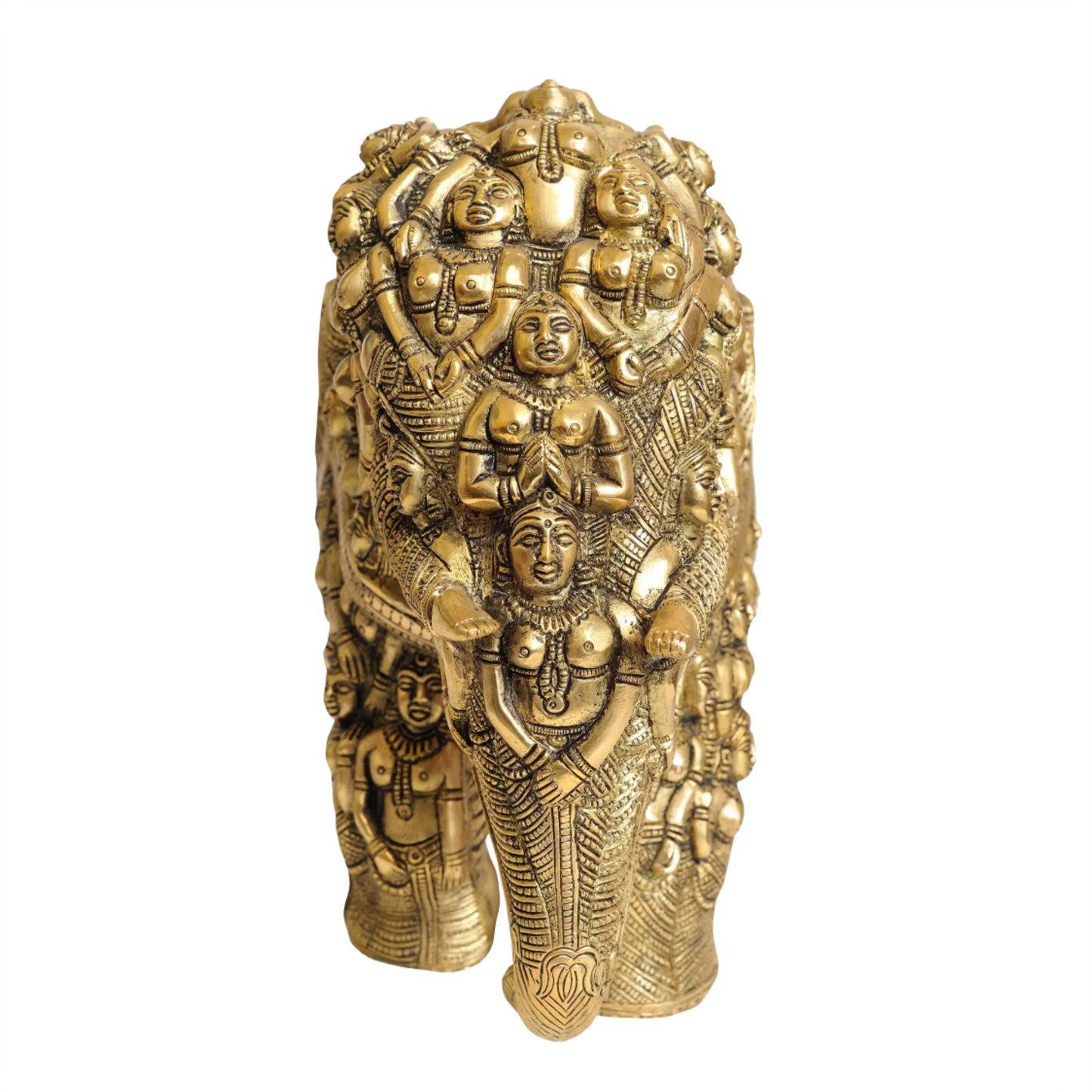 Brassaura® Intricately Carved Brass Elephant Sculpture | Pure Brass | Height 11 Inches & Weight 17 kgs