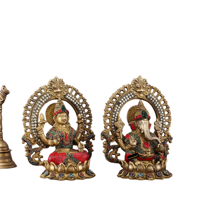 Brass Gem Stone Work Lakshmi Ganesh Height 9.5 Inches & Weight 6.8 Kgs