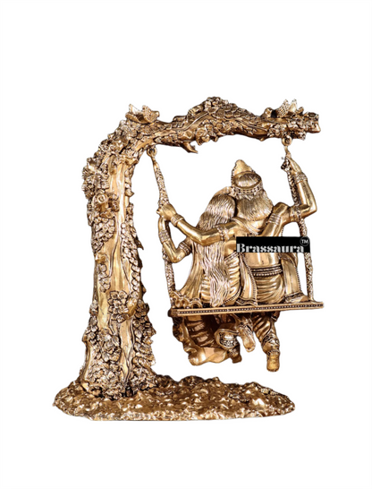 Brassaura™ Brass Radha Krishna Swing Idol – Height 8 Inches & Weight 1.1 Kg | Elegant Devotional Statue