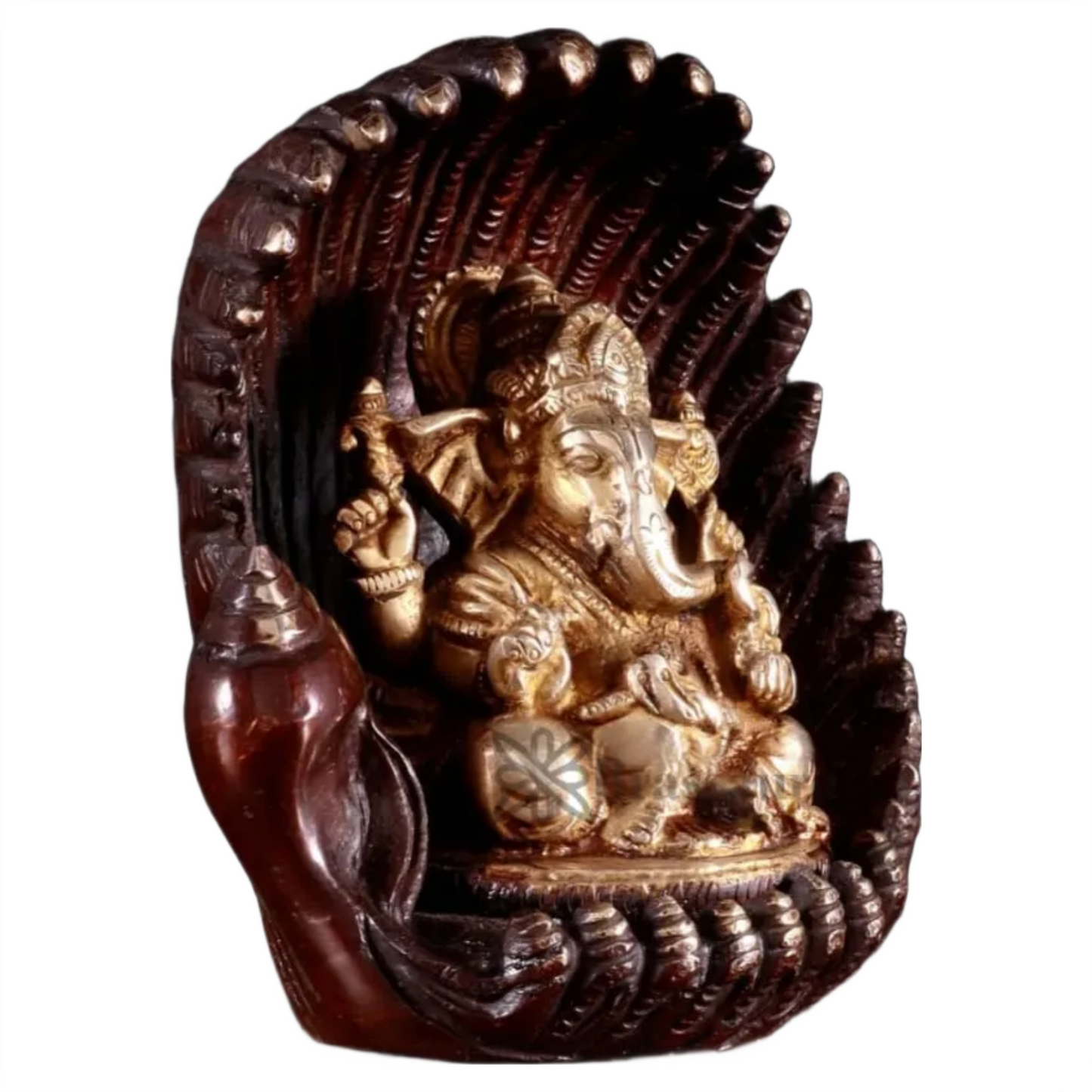Exquisite Brass Lord Ganesha in Pearl Conch Shell – Height 5.5 Inches, Weight 2.234 Kgs