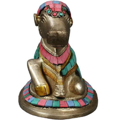 Brassaura™ Brass Nandi Statue with Inlay Work | Height 6 Inches & Weight 2.05 kg